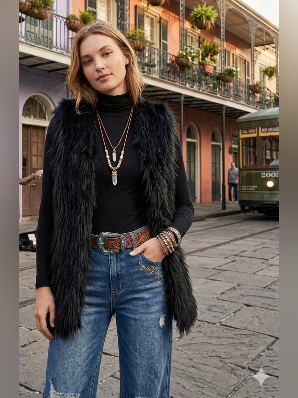 French Laundry Black Faux Fur Vest